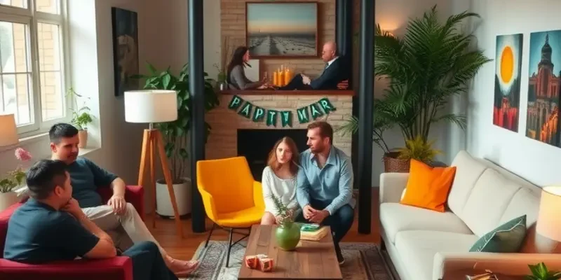 Guests enjoying an apartment party with a lively ambiance, showcasing joy and celebration.