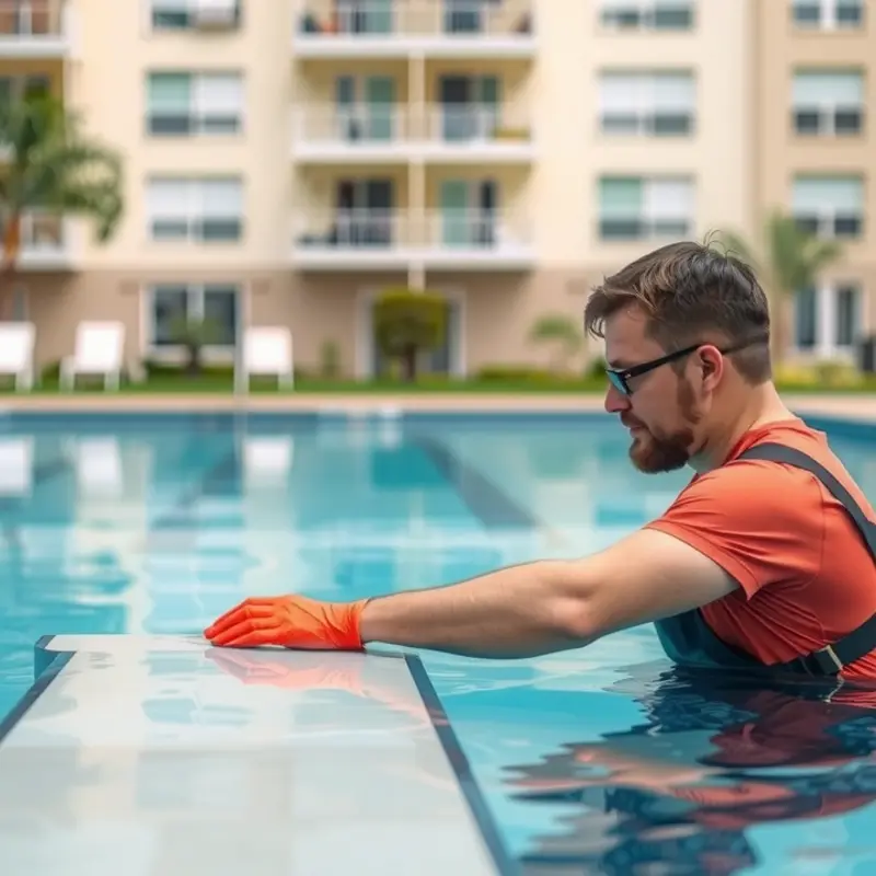 A well-kept apartment pool demonstrating crucial safety features.