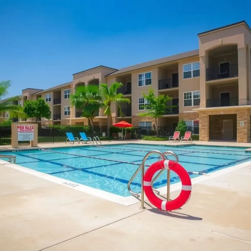 A well-kept apartment pool demonstrating crucial safety features.