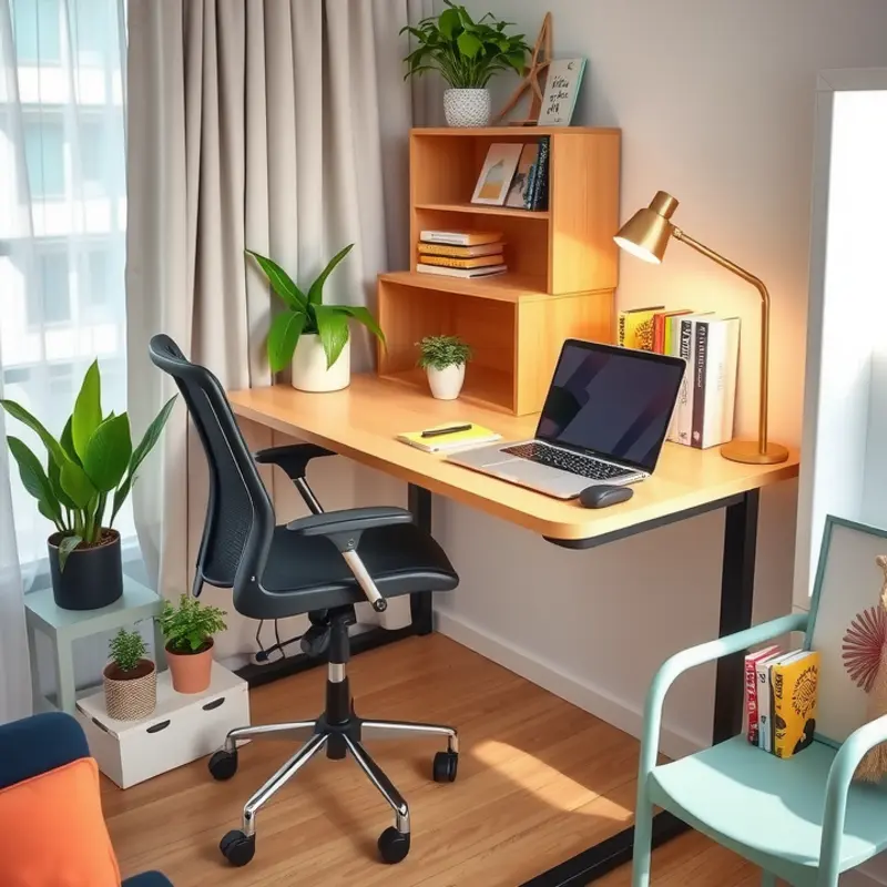 A stylish and ergonomic apartment workspace that maximizes comfort and functionality.