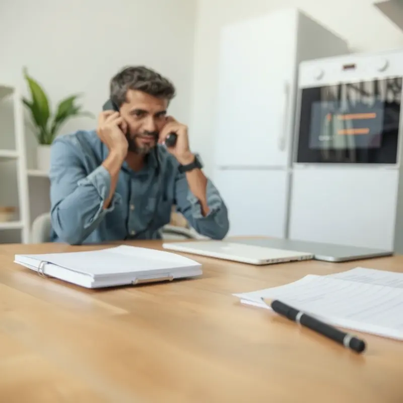 A young couple reviewing their lease for appliance repair rights.