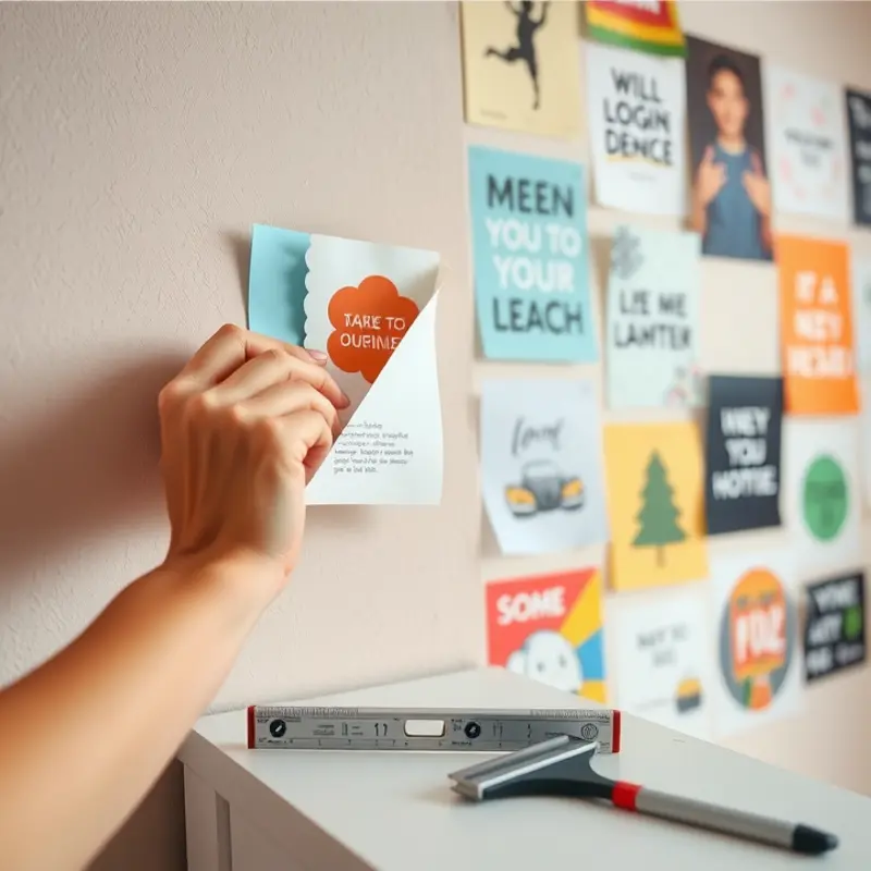 A diverse selection of wall decals in a cozy rental space.
