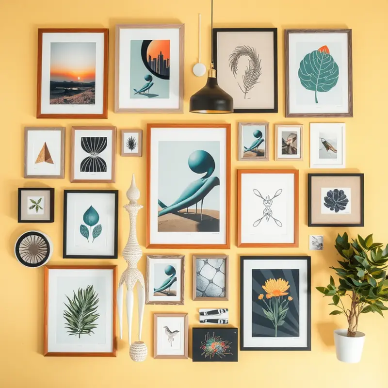 A collection of art pieces and decor items perfect for creating a gallery wall.