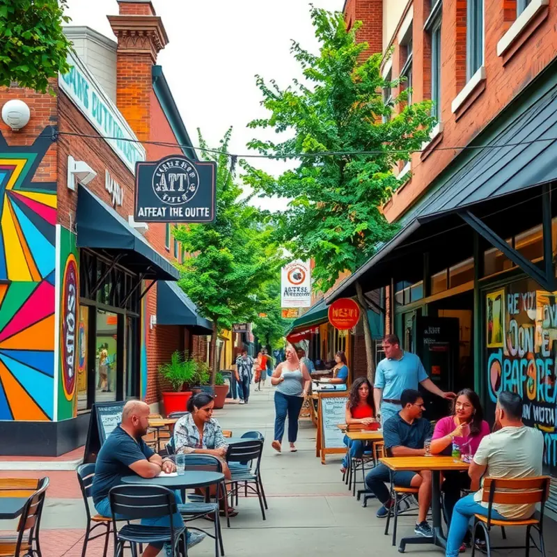 A lively view of Oklahoma City’s Arts District showcasing its cultural vibe.