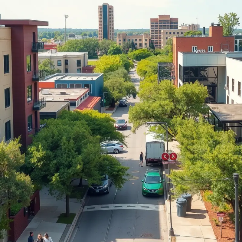 A lively view of diverse neighborhoods around the University of Texas.