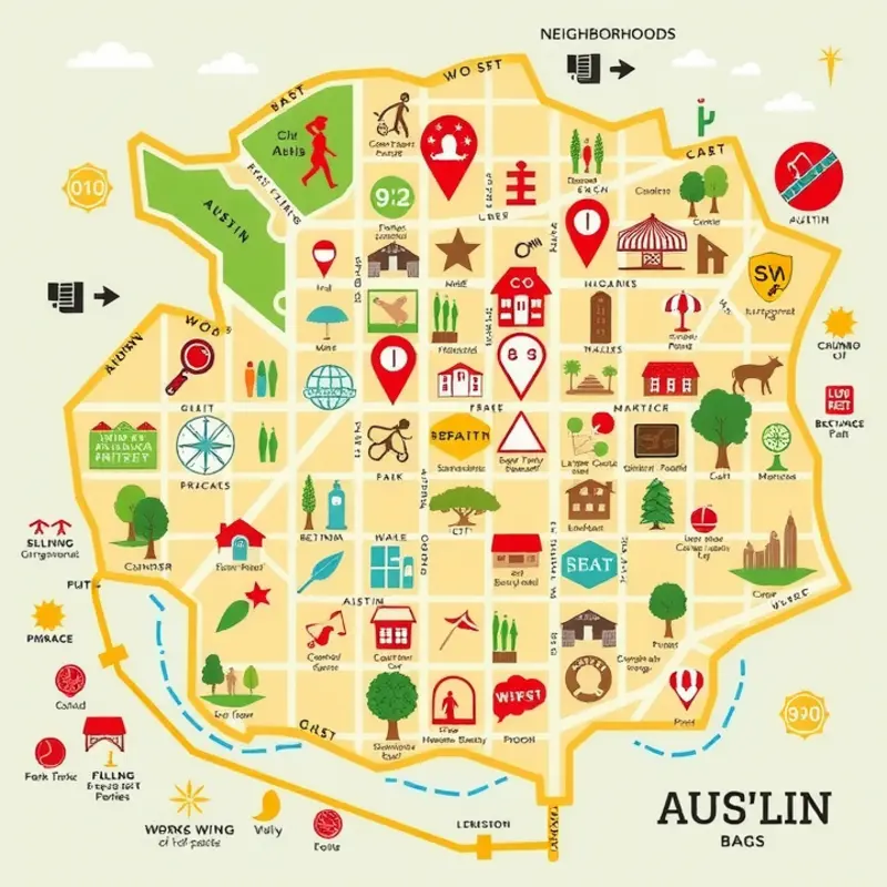 Map highlighting Austin’s vibrant neighborhoods.