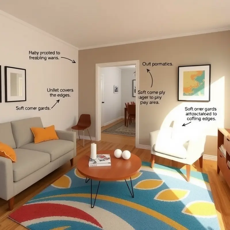 A cozy living room with essential baby-proofing measures in place.
