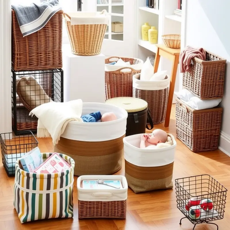 A colorful selection of baskets perfect for organizing any apartment.