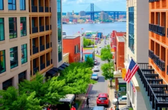 A panoramic view of Baton Rouge with the skyline along the Mississippi River, featuring diverse architecture under clear blue skies.