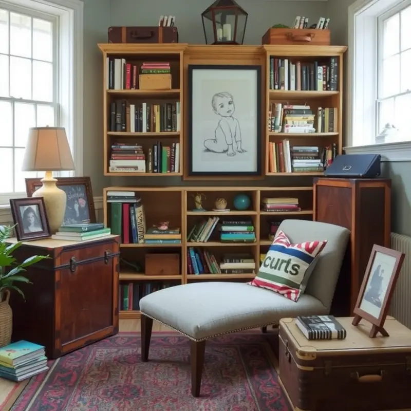 Eye-catching wall-mounted bookshelves add character and organization.