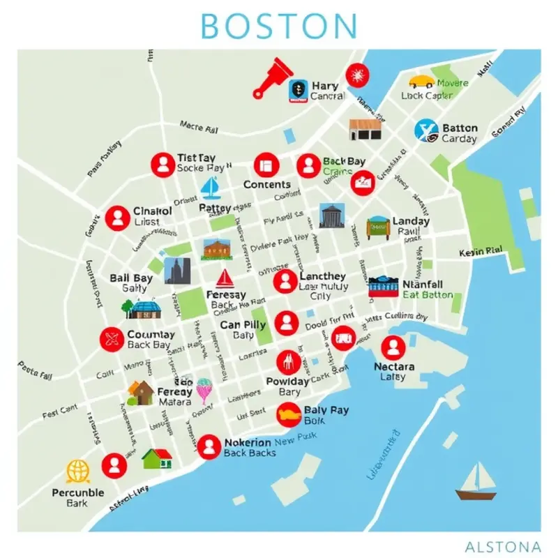 A map showcasing key neighborhoods in Boston, each with its unique charm and lifestyle offerings.