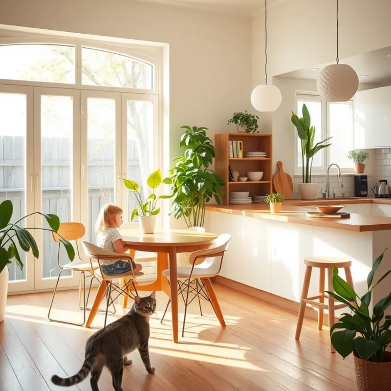 Cozy living space featuring safe lighting fixtures for pets.