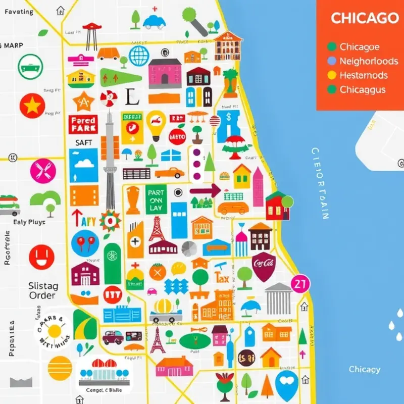 A colorful map showcasing Chicago neighborhoods, perfect for finding your new rental.