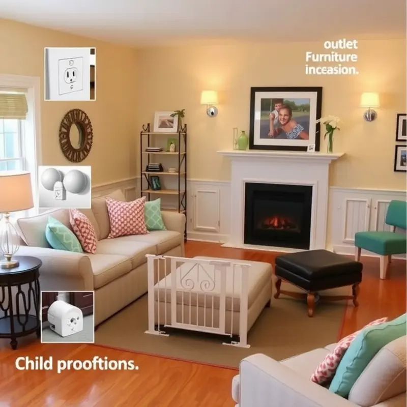 A well-equipped living room showcasing essential child safety products.