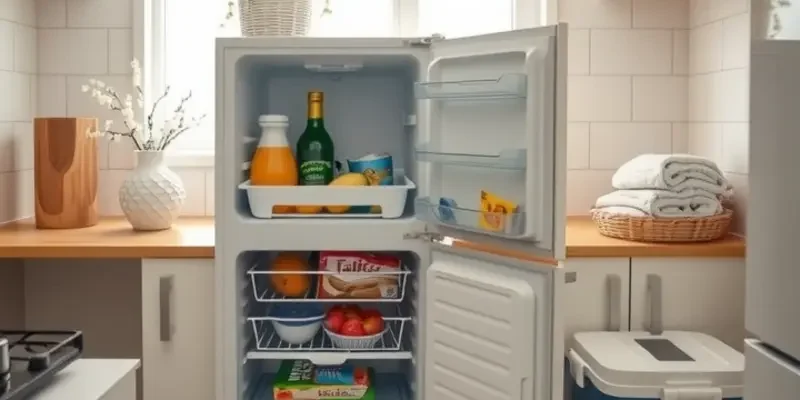A tidy apartment kitchen demonstrating a successful freezer defrost and safe living space.