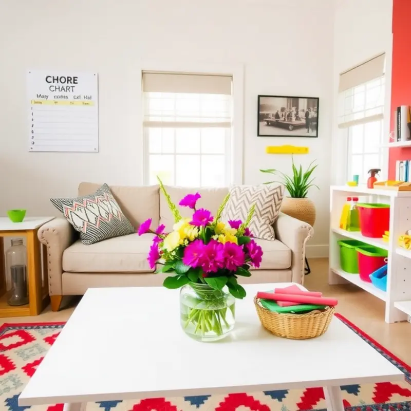 A well-organized living space showcasing a cleaning schedule.