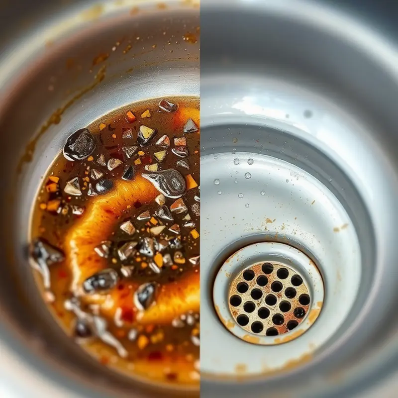 Comparing a clogged sink with a clean drain highlights the importance of maintenance.