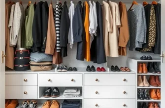 A vibrant closet space showcasing beautifully organized clothing, shoes, and accessories.