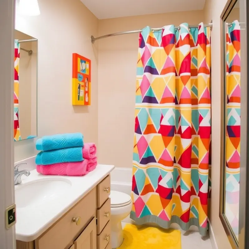 A vibrant bathroom design with lively decor elements.