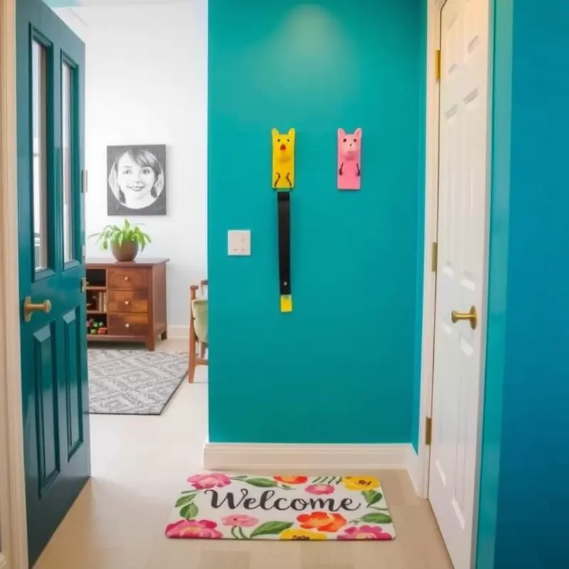 A vibrant entryway that welcomes guests with its cheerful decor and lively colors.