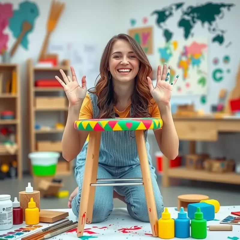Brightening up a basic stool with colorful paint.