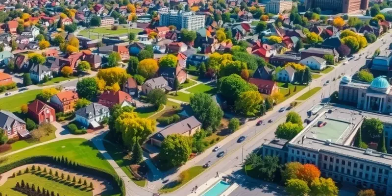 Charming neighborhood in Columbia, MO with people enjoying the outdoors.