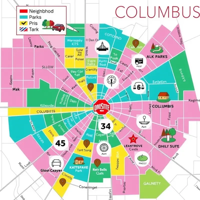 Map highlighting key neighborhoods in Columbus near Ohio State University.