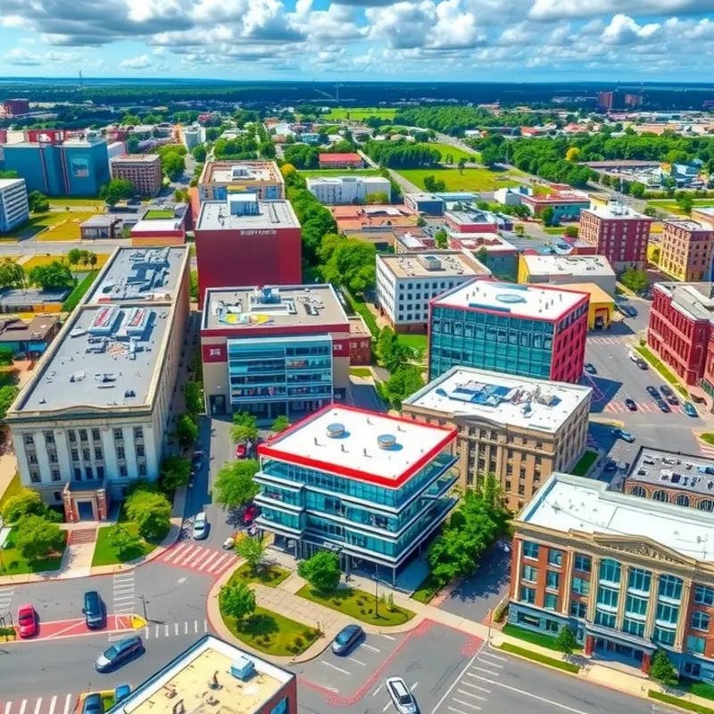 An aerial view of Columbus showcasing its diverse neighborhoods.