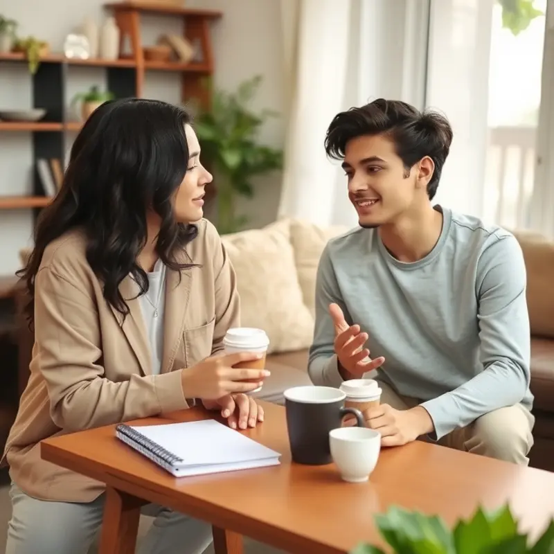 Young renters discussing their rights and lease terms in a shared living space.