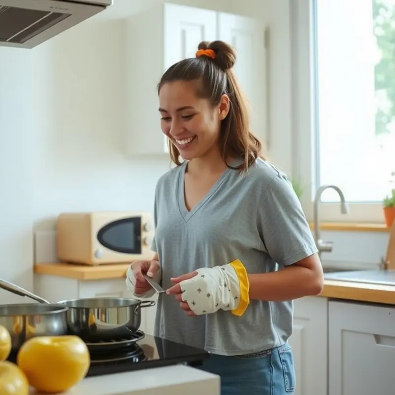 A tidy apartment kitchen emphasizes safety and proper organization.