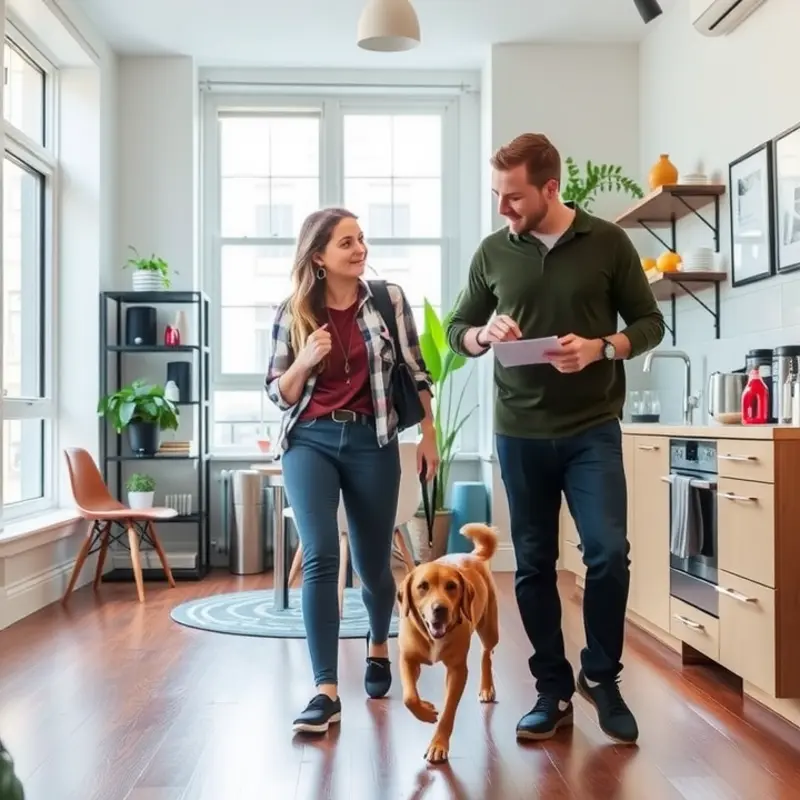 A family enjoying a day in a pet-friendly park neighborhood.