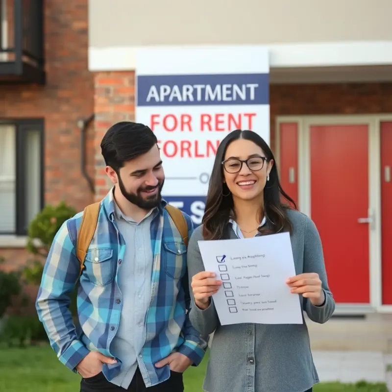 Young couple exploring options for their first rental home.