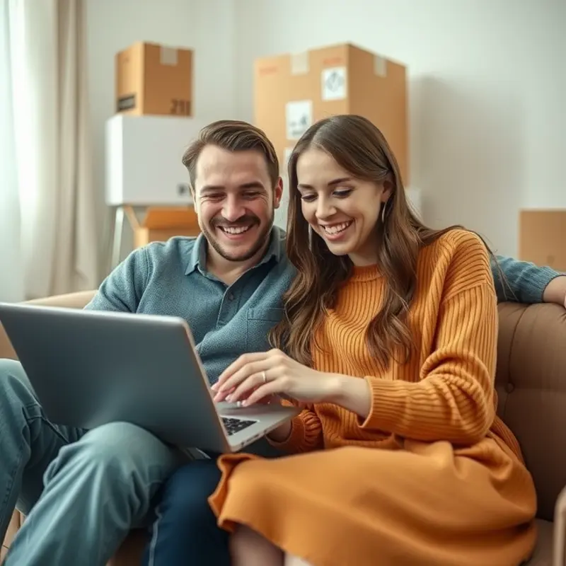 A couple excitedly explores rental listings online.