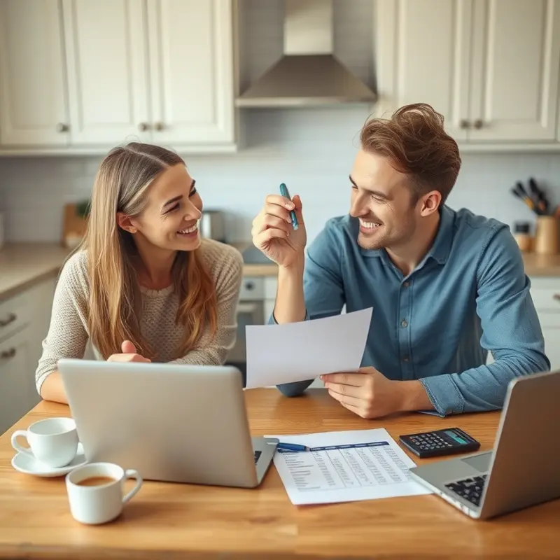 Young couple budgeting for their upcoming move.