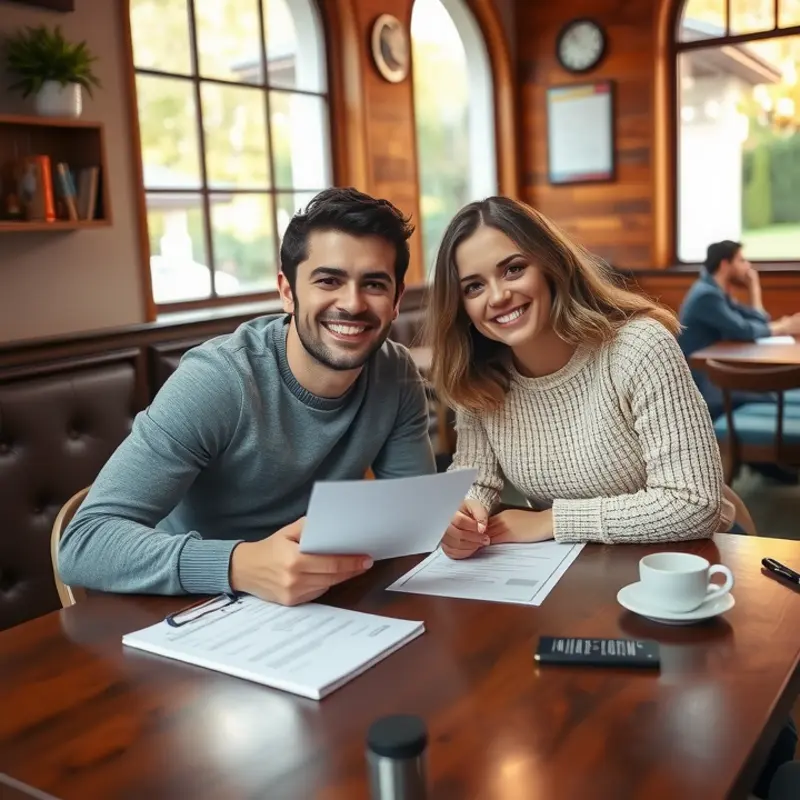 Young couple diligently filling out their rental application.