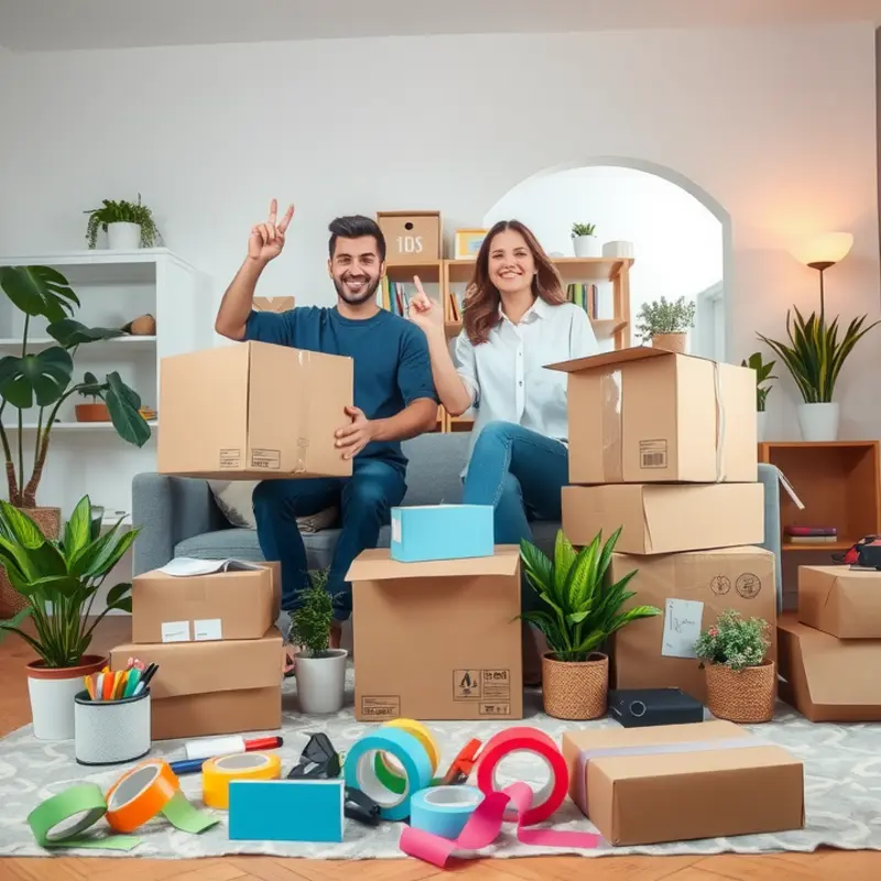 A couple prepares for their new adventure by packing for their move.
