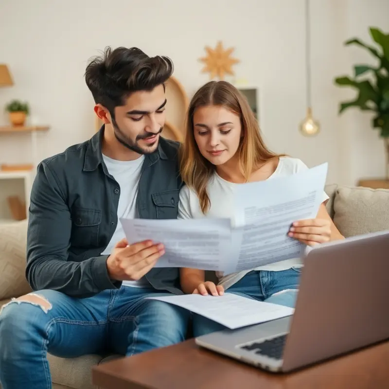 A couple reviewing their rental lease for clarity on late fee policies.