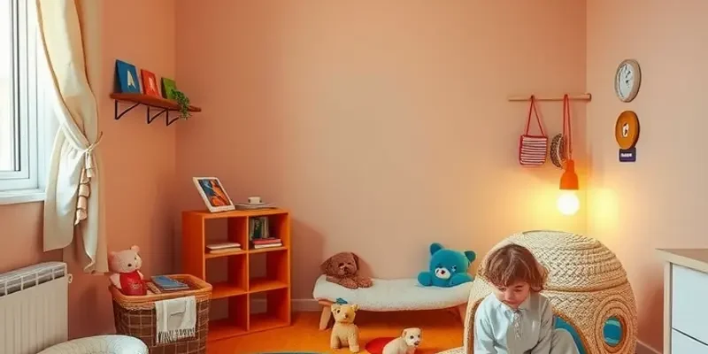 Bright living room in an apartment showcasing a play area for children with a relaxing space for pets.