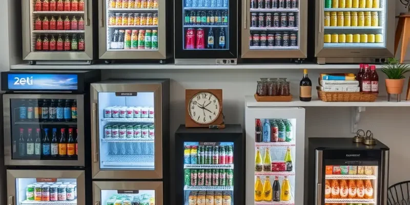 A couple enjoying drinks in a well-decorated apartment with a beverage cooler.