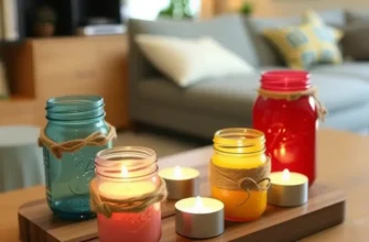 Cozy apartment scene with warm candlelight from DIY candle holders.
