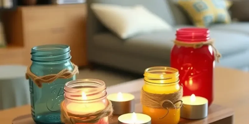 Cozy apartment scene with warm candlelight from DIY candle holders.