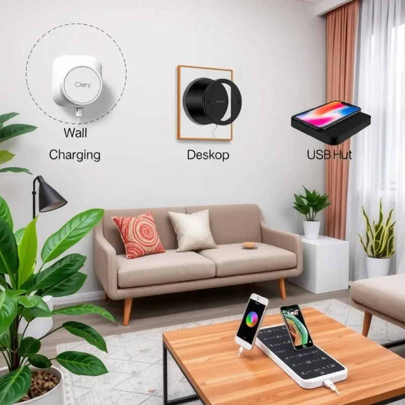Stylish and practical charging stations found in an apartment setting.