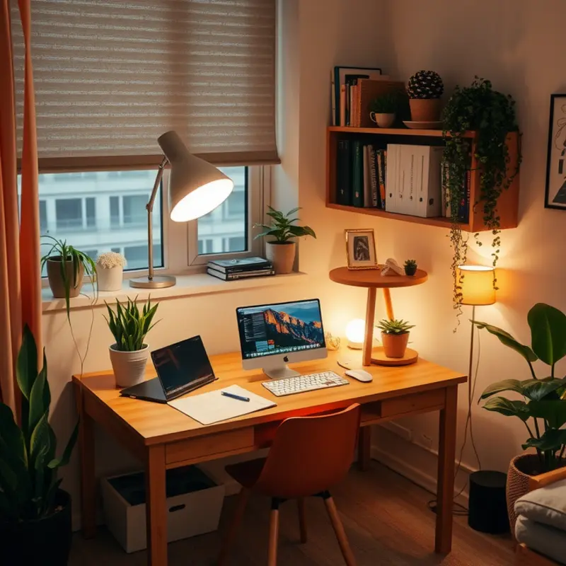 A beautifully organized desk nook that combines style and functionality.