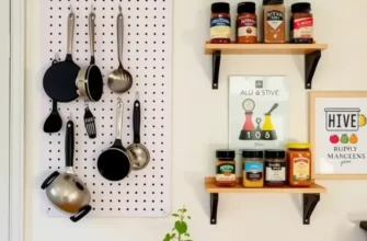 A well-organized apartment kitchen showing various smart storage methods for cooking supplies and utensils.