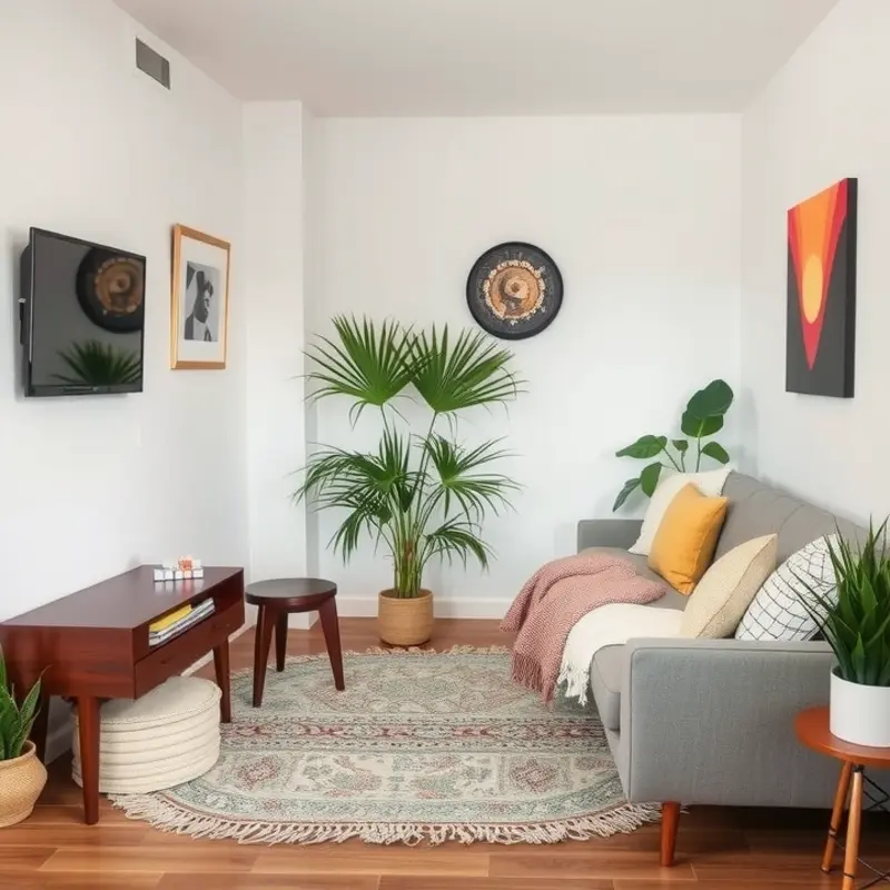 A stylishly furnished living room featuring comfortable seating and decor.