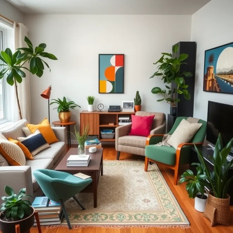 A personalized cozy apartment living room.