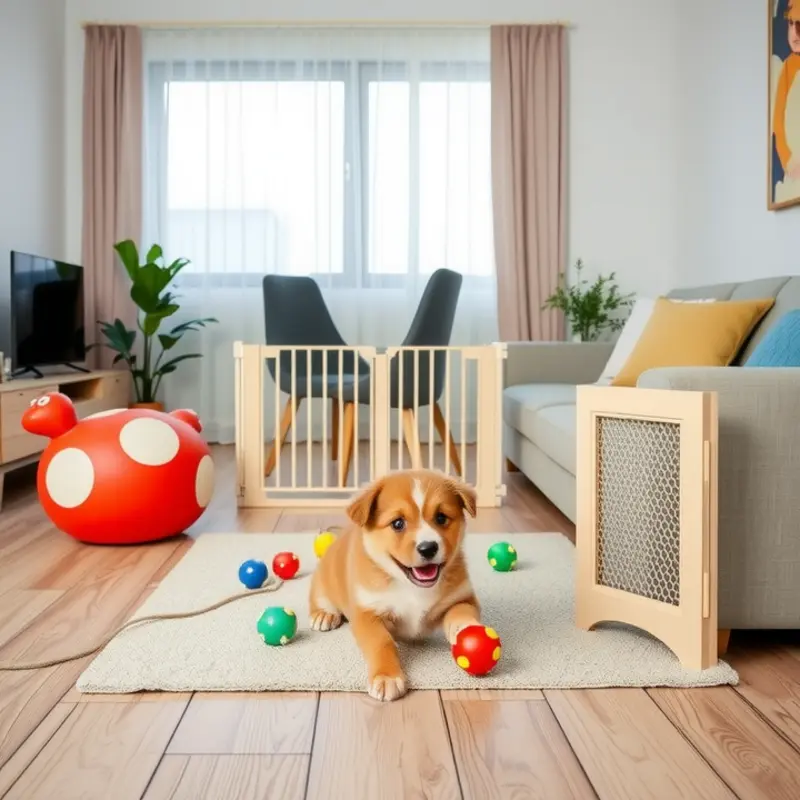 A family’s apartment with a designated pet play area ensuring safety and comfort for both pets and children.