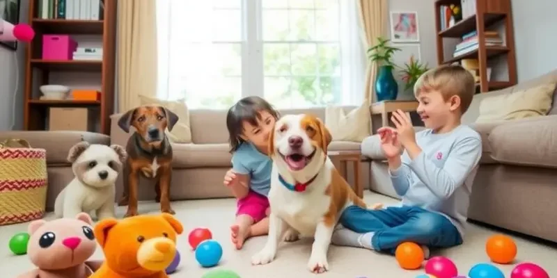 Cozy apartment with diverse pet-friendly toys creating a vibrant and playful atmosphere.