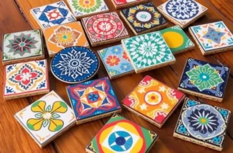 A cozy apartment with a coffee table adorned with handmade coasters in a warm and inviting setting.