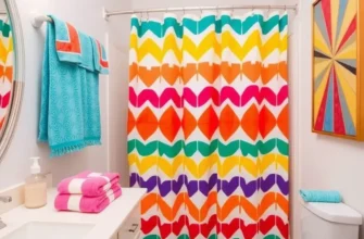 A cozy bathroom with vibrant decor and a relaxing atmosphere.